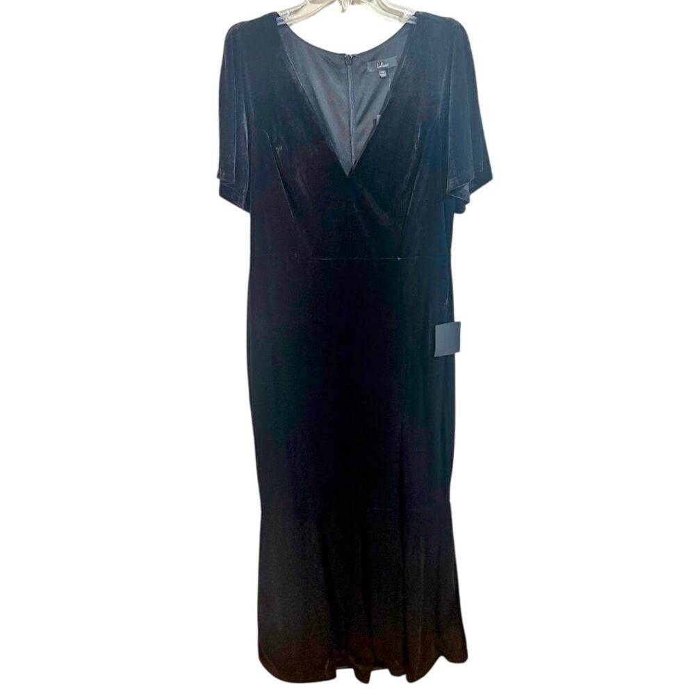 Lulu's Black Velvet Flutter Sleeve Mermaid Evening Gown Plus Size 1X NWT‎